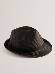Ted Baker Black Panns Straw Trilby Webbing Trim Hat - Image 1 of 3