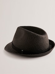 Ted Baker Black Panns Straw Trilby Webbing Trim Hat - Image 2 of 3