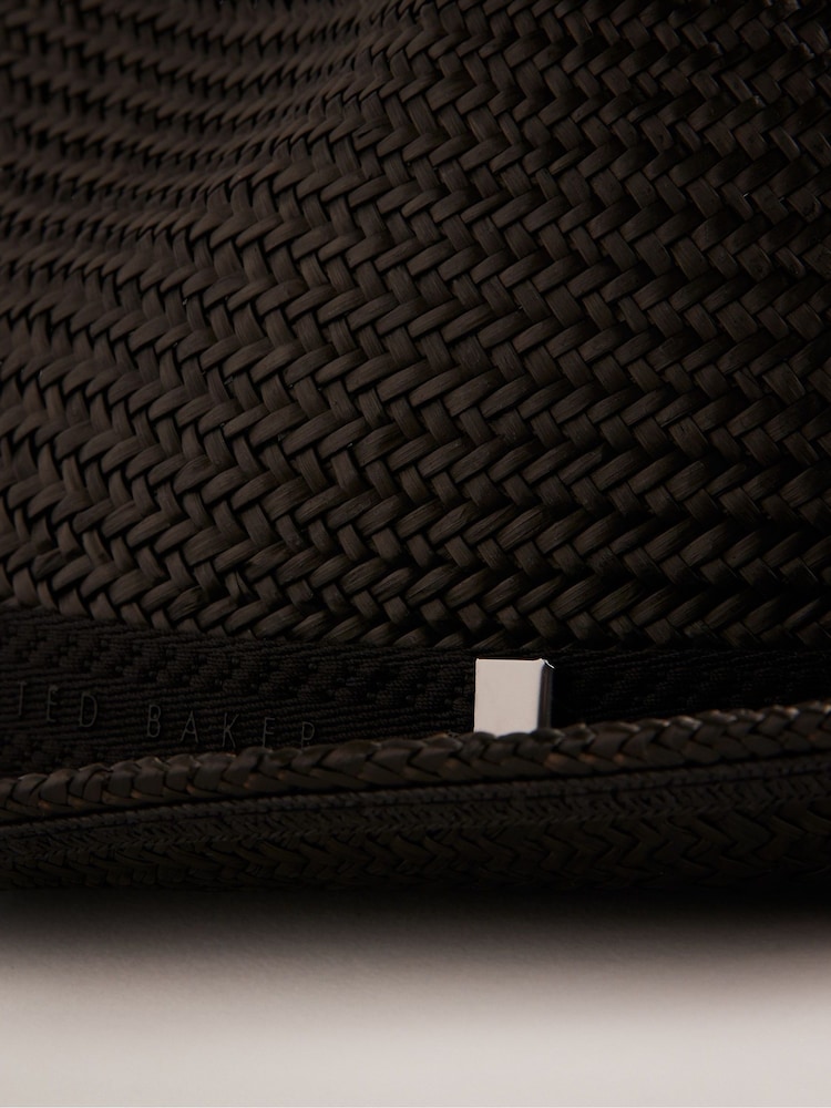 Ted Baker Black Panns Straw Trilby Webbing Trim Hat - Image 3 of 3