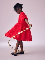 Red 3D Floral Print Occasion Dress (3-16yrs) - Image 2 of 4