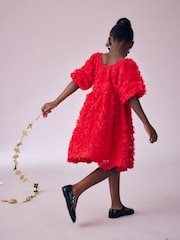 Red 3D Floral Print Occasion Dress (3-16yrs) - Image 3 of 4