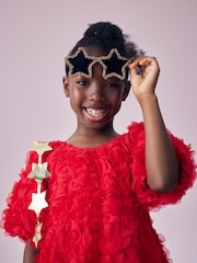 Red 3D Floral Print Occasion Dress (3-16yrs) - Image 4 of 4