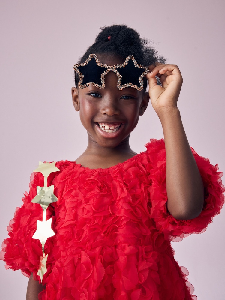 Red 3D Floral Print Occasion Dress (3-16yrs) - Image 4 of 4