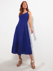Joe Browns Blue Cobalt Linen Blend Button Through Full Skirt Maxi Dress - Image 2 of 6