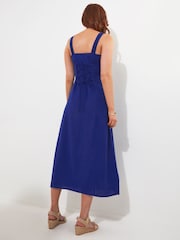 Joe Browns Blue Cobalt Linen Blend Button Through Full Skirt Maxi Dress - Image 3 of 6