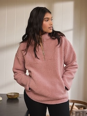 Pink Velour Lined Borg Half Zip Fleece - Image 2 of 5
