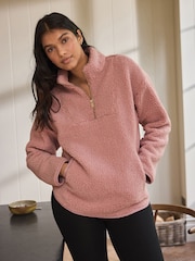 Pink Velour Lined Borg Half Zip Fleece - Image 3 of 5