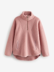 Pink Velour Lined Borg Half Zip Fleece - Image 4 of 6