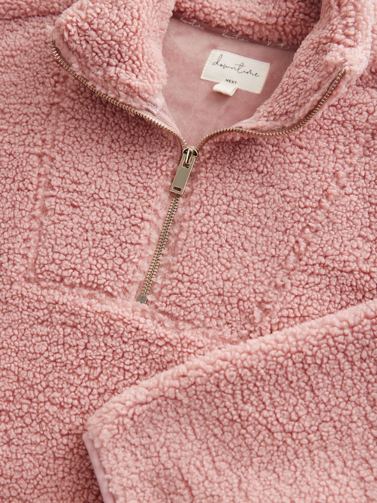 Pink Velour Lined Borg Half Zip Fleece - Image 4 of 5