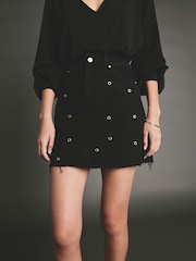 Washed Black 100% Cotton Eyelet Embellished Denim Mini Skirt - Image 3 of 8