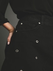 Washed Black 100% Cotton Eyelet Embellished Denim Mini Skirt - Image 5 of 8