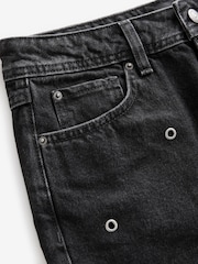 Washed Black 100% Cotton Eyelet Embellished Denim Mini Skirt - Image 7 of 8