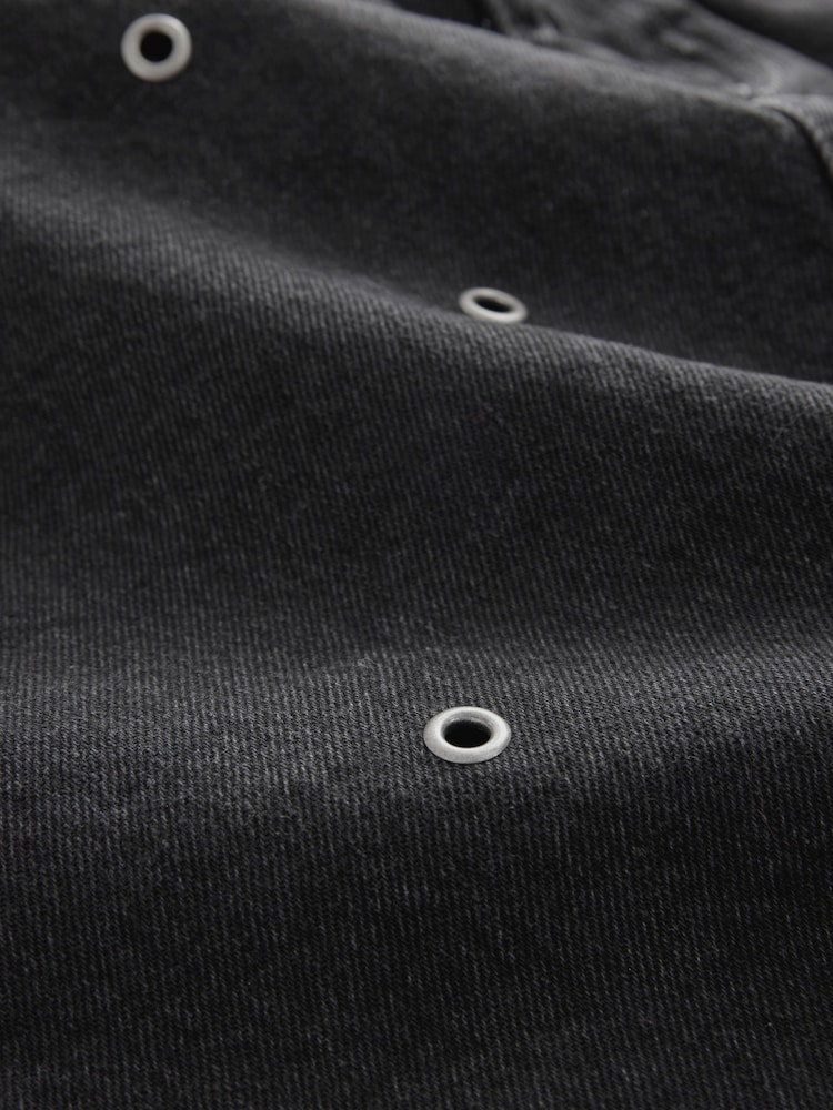 Washed Black 100% Cotton Eyelet Embellished Denim Mini Skirt - Image 8 of 8