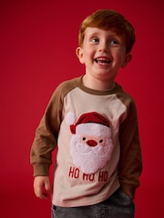 Brown/White Long Sleeve Christmas 100% Cotton T-Shirt (3mths-7yrs) - Image 1 of 8