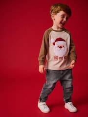 Brown/White Long Sleeve Christmas 100% Cotton T-Shirt (3mths-7yrs) - Image 2 of 8