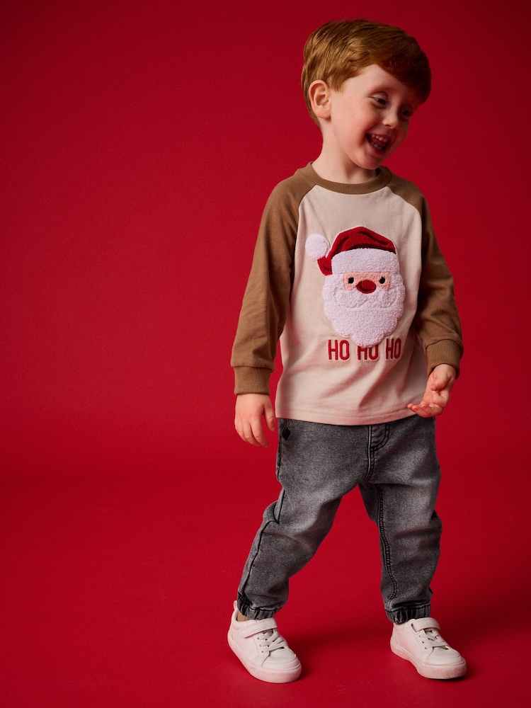 Brown/White Long Sleeve Christmas 100% Cotton T-Shirt (3mths-7yrs) - Image 2 of 8