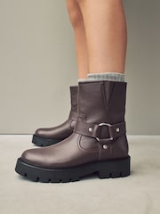 Burgundy Red Standard/Wide Fit Forever Comfort® Buckle Strap Leather Ankle Biker Boots - Image 3 of 8