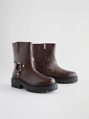 Burgundy Red Standard/Wide Fit Forever Comfort® Buckle Strap Leather Ankle Biker Boots - Image 4 of 8