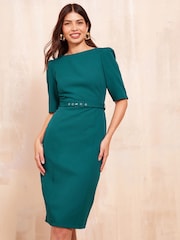 Friends Like These Green Boat Neck 3/4 Sleeve Tailored Dress - Image 1 of 4