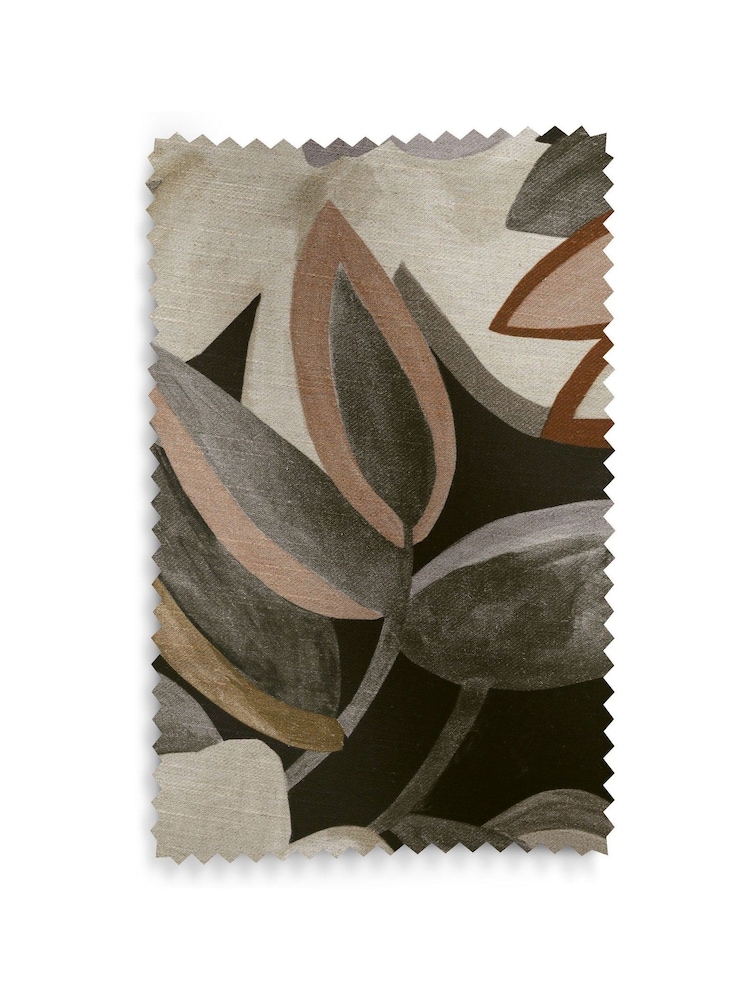 Navy Blue Collection Luxe Linen Blend Contemporary Floral Pencil Pleat Lined Curtains - Image 5 of 5