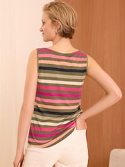 Love & Roses Khaki Green Stripe Jersey Scoop Neck Vest Top - Image 3 of 4