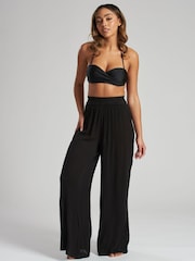 South Beach Black Crinkle Vicose Wide Leg Trousers - Image 1 of 6