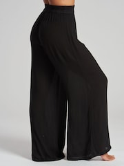 South Beach Black Crinkle Vicose Wide Leg Trousers - Image 4 of 6