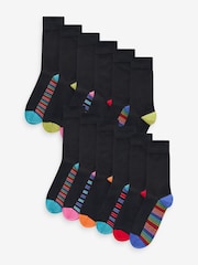 Black Stripe 12 Pack Mens Cotton Rich Black Socks - Image 1 of 13