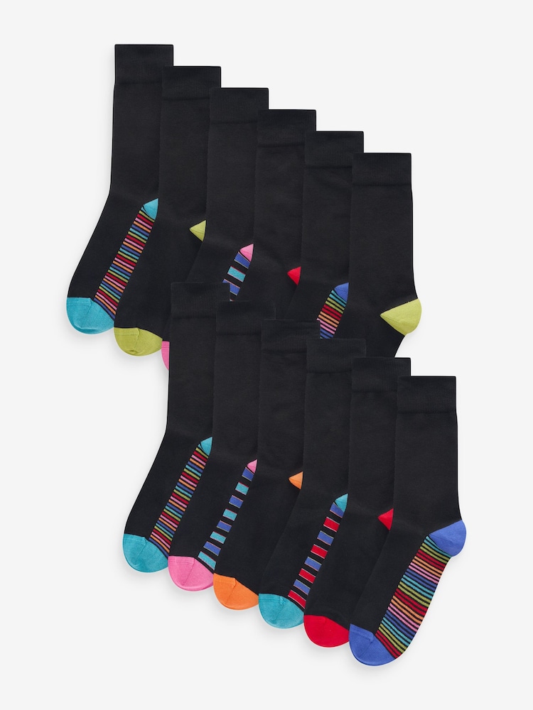 Black Stripe 12 Pack Mens Cotton Rich Black Socks - Image 1 of 13