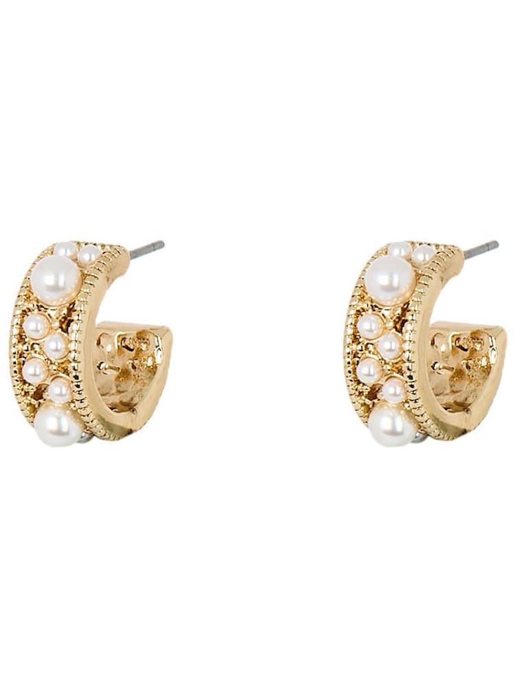 Oliver Bonas White Faux Pearl Dion Hoop Earrings - Image 1 of 6