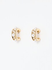 Oliver Bonas White Faux Pearl Dion Hoop Earrings - Image 2 of 6