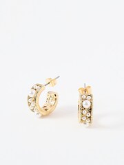 Oliver Bonas White Faux Pearl Dion Hoop Earrings - Image 3 of 6