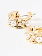 Oliver Bonas White Faux Pearl Dion Hoop Earrings - Image 4 of 6