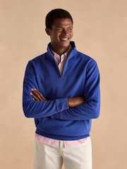 Joules Jenkins Dark Blue Brushed Cotton Quarter Zip Sweatshirt - Image 1 of 7