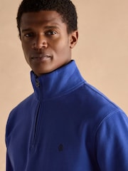 Joules Jenkins Dark Blue Brushed Cotton Quarter Zip Sweatshirt - Image 6 of 7