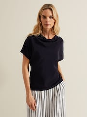 Phase Eight Blue Cheryl Cowl Neck Woven Front Top - Image 1 of 6
