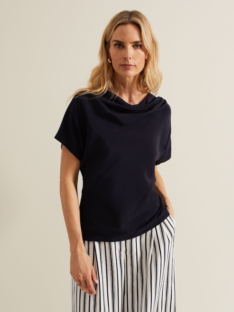 Phase Eight Blue Cheryl Cowl Neck Woven Front Top - Image 1 of 6