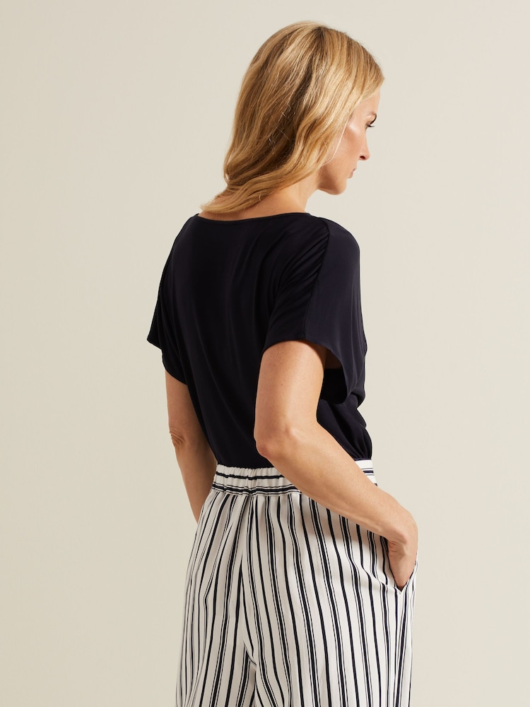 Phase Eight Blue Cheryl Cowl Neck Woven Front Top - Image 2 of 6