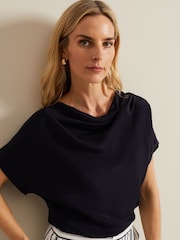 Phase Eight Blue Cheryl Cowl Neck Woven Front Top - Image 4 of 6