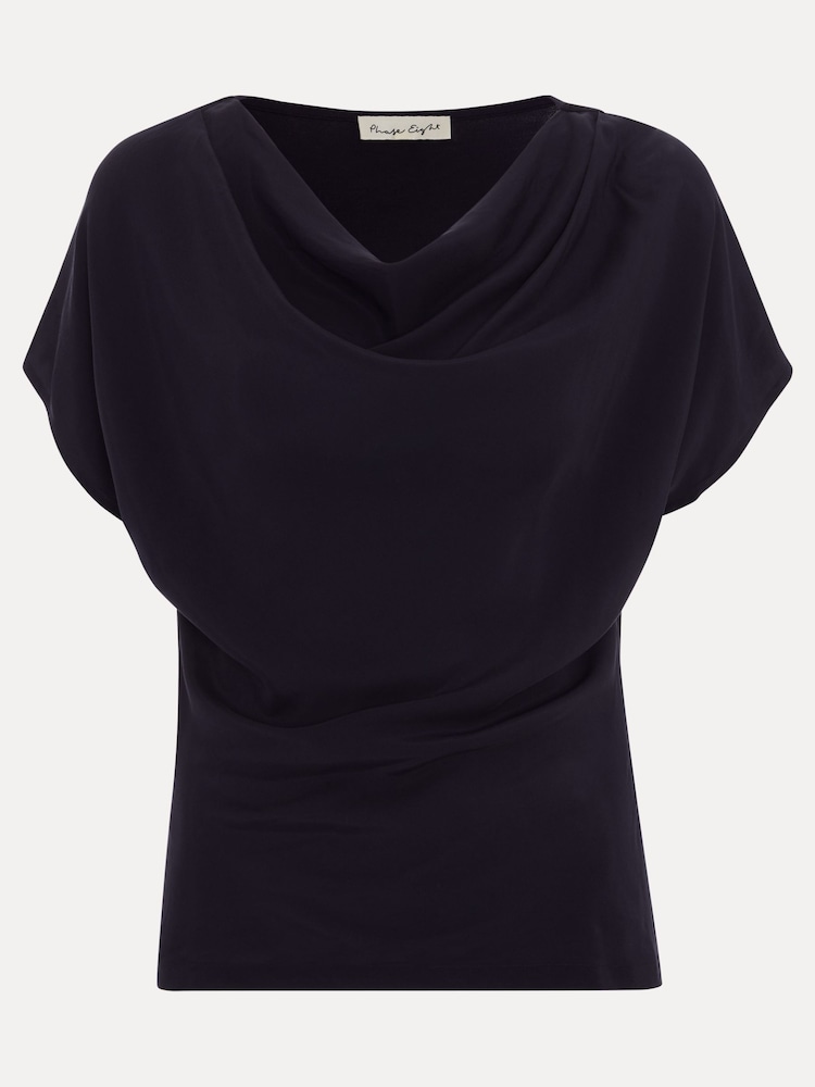 Phase Eight Blue Cheryl Cowl Neck Woven Front Top - Image 6 of 6