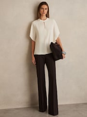 Reiss Ivory Tania Draped Sleeve Top - Image 1 of 7