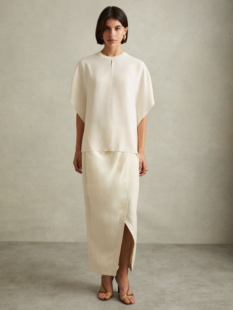 Reiss Ivory Tania Draped Sleeve Top - Image 1 of 7