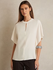 Reiss Ivory Tania Draped Sleeve Top - Image 3 of 7