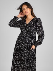 JoJo Maman Bébé Black Polka Dot V-Neck Maternity Midi Dress - Image 3 of 4