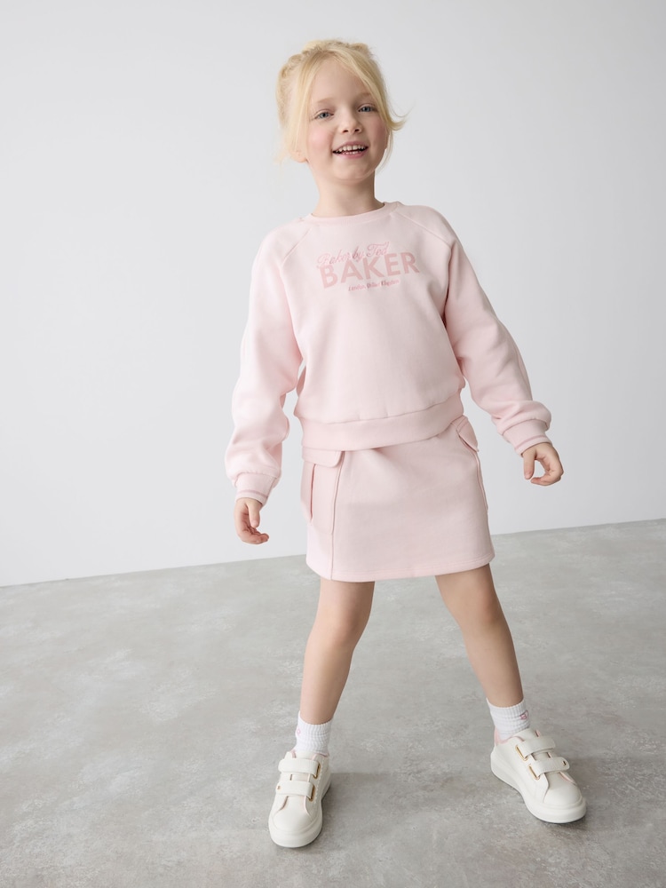 Baker by Ted Baker Pink 100% Cotton Sweat Top and Cargo Skirt Set - Image 1 of 16