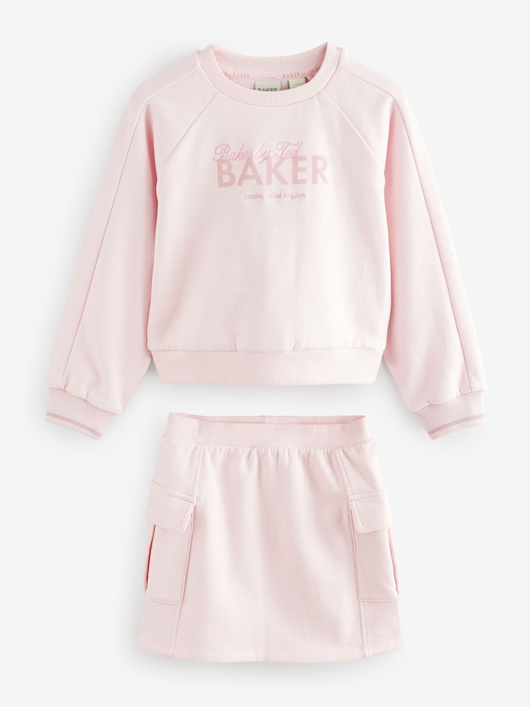 Baker by Ted Baker Pink 100% Cotton Sweat Top and Cargo Skirt Set - Image 11 of 16