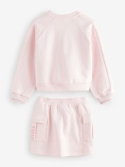 Baker by Ted Baker Pink 100% Cotton Sweat Top and Cargo Skirt Set - Image 12 of 16