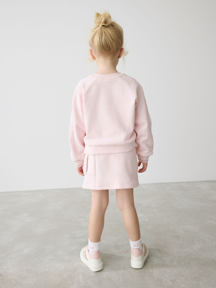 Baker by Ted Baker Pink 100% Cotton Sweat Top and Cargo Skirt Set - Image 3 of 16