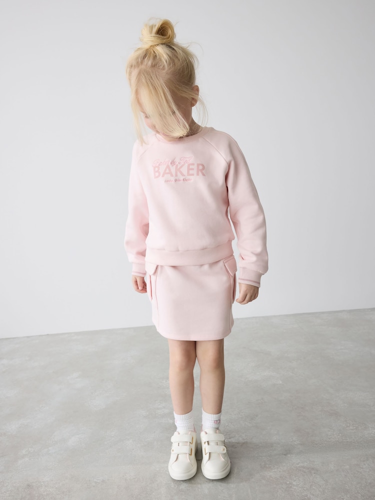 Baker by Ted Baker Pink 100% Cotton Sweat Top and Cargo Skirt Set - Image 4 of 16
