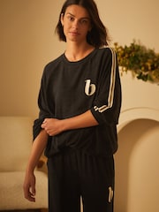 B by Ted Baker Cotton Modal Blend Knit Lounge Black Top - Image 2 of 8